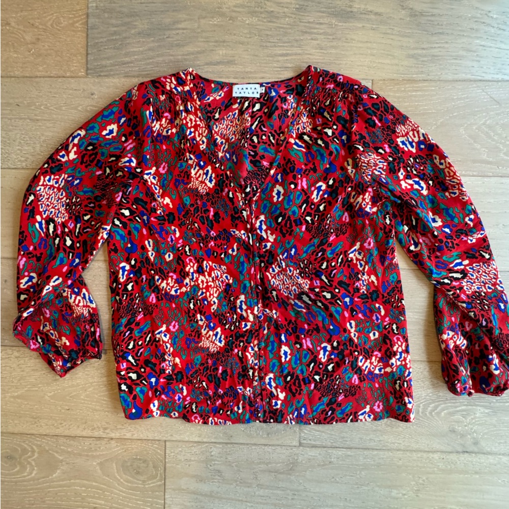Tanya Taylor Vibrant Animal Pattern Silk Blouse - Size 8